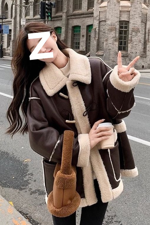 复古美拉德麂皮绒皮毛一体羊羔毛外套女冬季新款加绒加厚皮草大衣