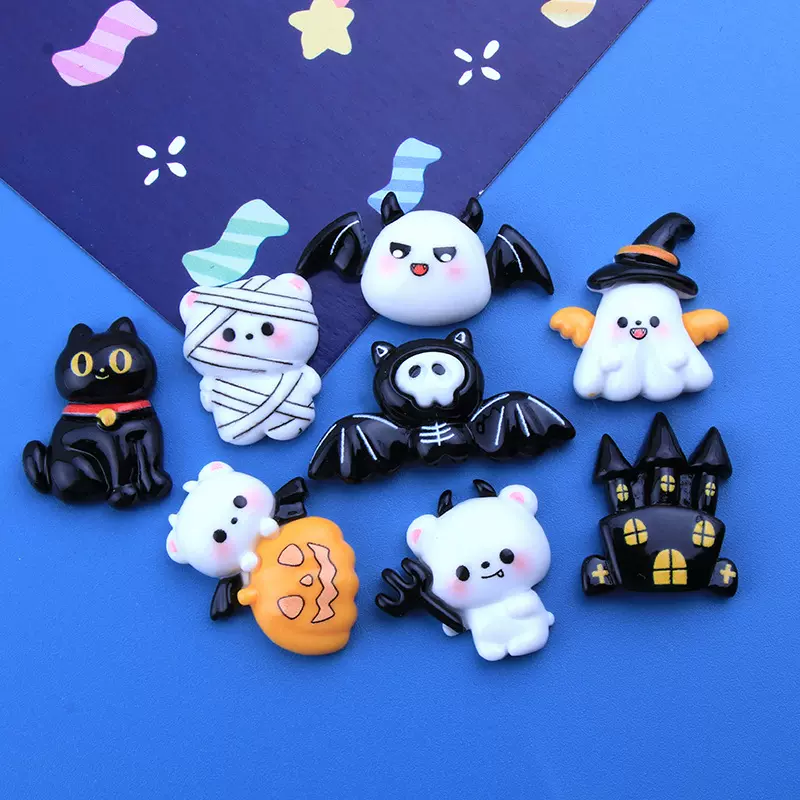 发绳发夹冰箱贴钥匙扣材料批发卡通新款万圣节幽灵饰品树脂配件