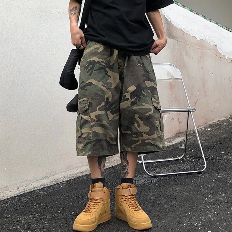 Camouflage Work Shorts Men's Summer New Korean Style Trendy Brand Loose Straight Capri Pants Youth Multi-Pocket Casual Pants