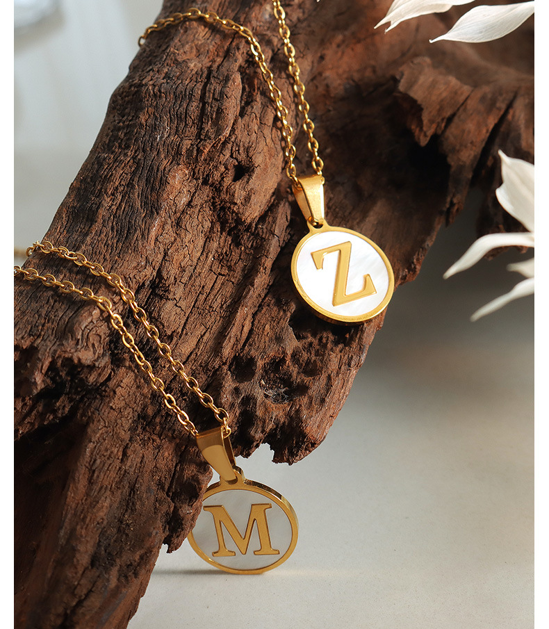 Fashion Letter Titanium Steel Plating Shell Pendant Necklace