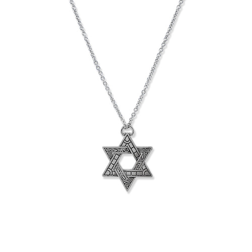 Silver Retro Six-Pointed Star Hip-Hop Necklace Pendant, Sweater Chain Accessory—Simple, Cool, and Trendy for Both Men and Women in European and American Styles