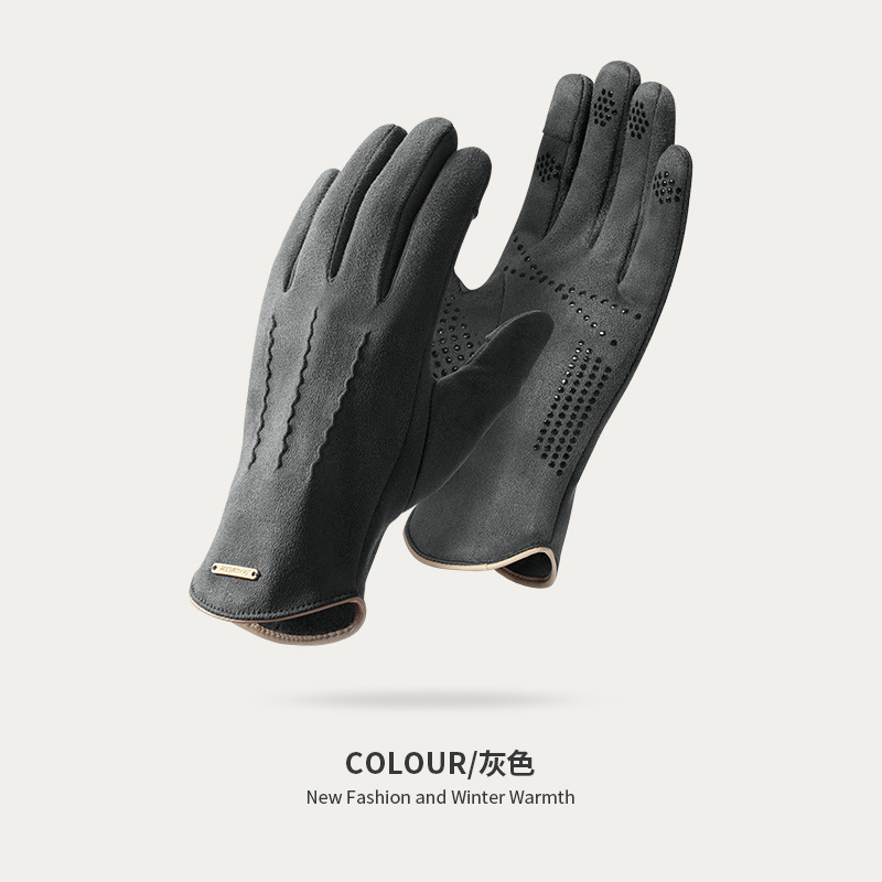 Guantes de gamuza de invierno para hombres y mujeres con forro polar cálido ciclismo Otoño e Invierno lindo pantalla táctil guantes de cuero impermeable dedo abierto