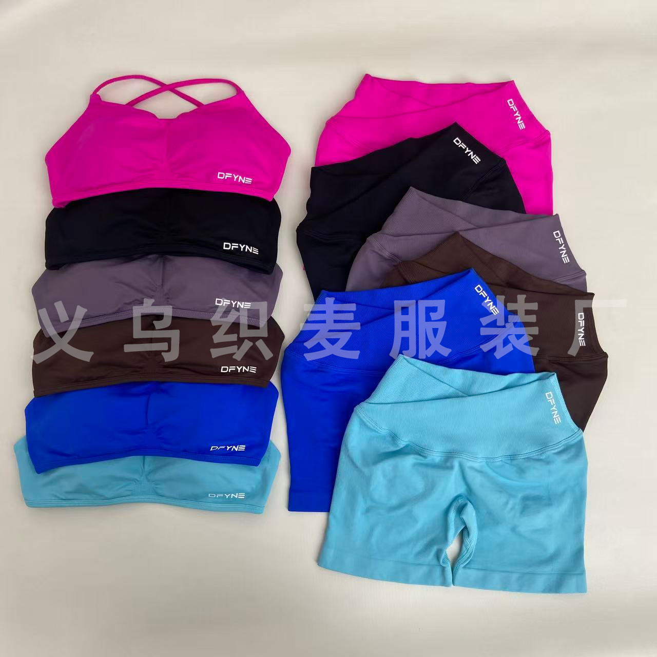 Cross-Border Dfyne New Seamless Cross-Waist Shorts High-Elastic Bra Shawl Three-Piece Sports Yoga Fitness Women