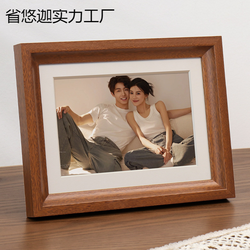 Solid Wood Photo Frame for Tabletop Display, Photo Album with a High-End Feel, 6-Inch, 7-Inch, 8-Inch Sizes Available, with Printing, DIY Wall-Mounted Empty Frame