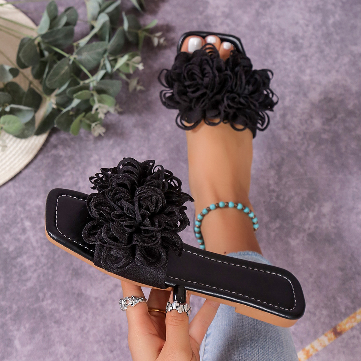 Women's Casual Solid Color Square Toe Slides Slippers display picture 11