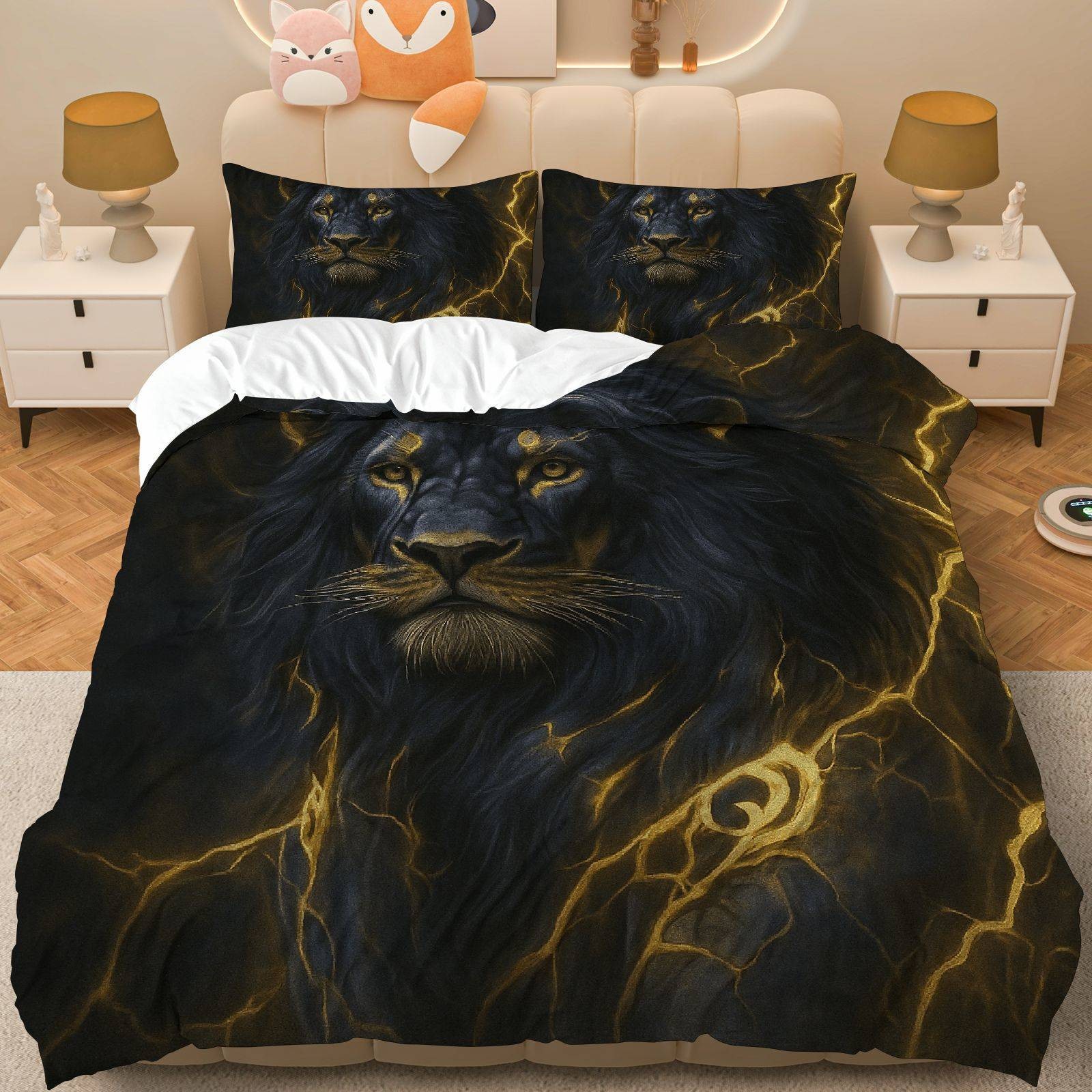 TEMU / JIT textil doméstico molido impresión digital ropa de cama kit león patrón creativo fuente fábrica