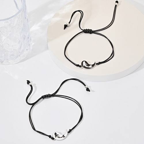 Cross-border card couple bracelet alloy oil drop yin yang Tai Chi fish handmade adjustable bracelet hand chain
