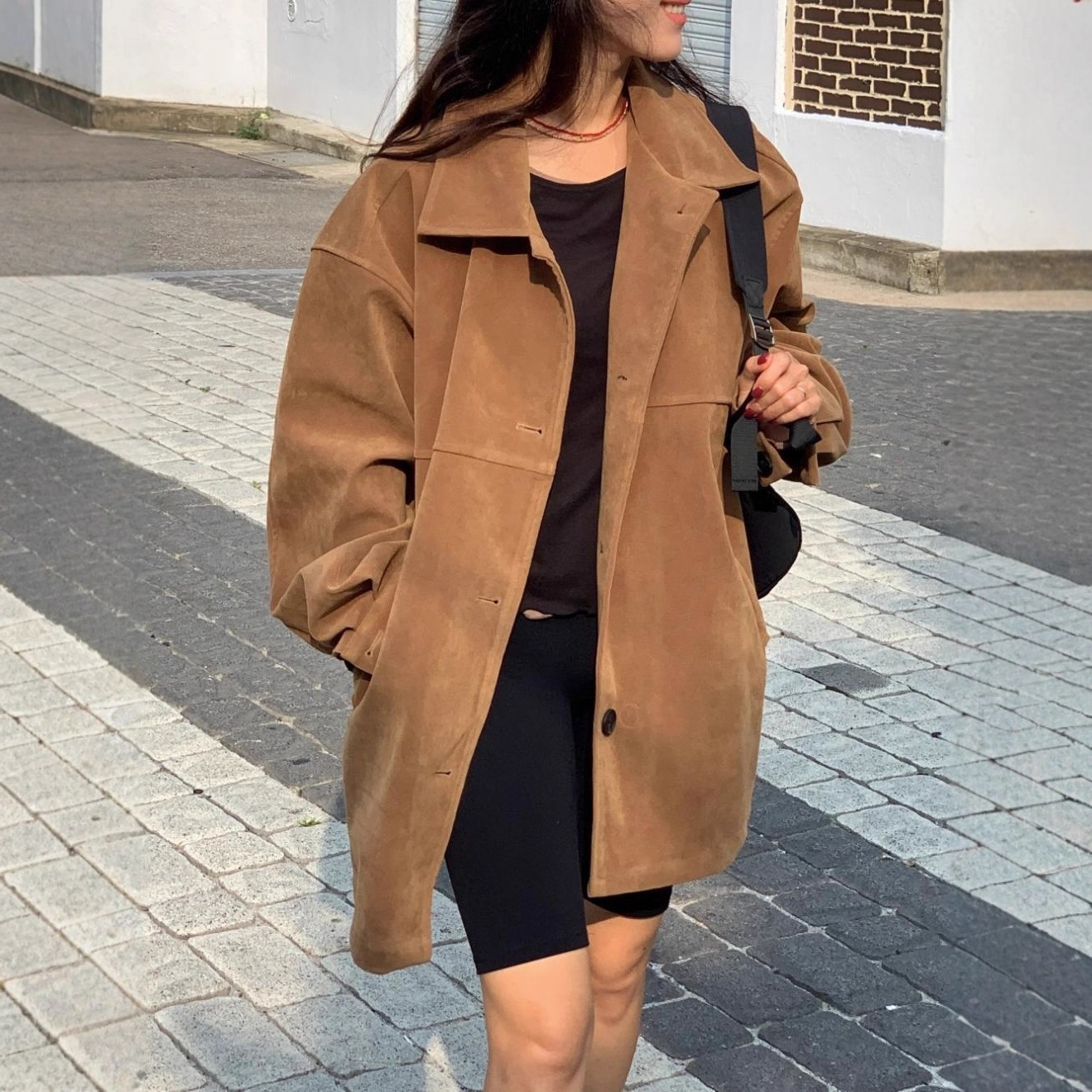 Korean Chic 2025 Autumn and Winter New Fashionable Lapel Retro Versatile Loose Suede Windbreaker Jacket for Women