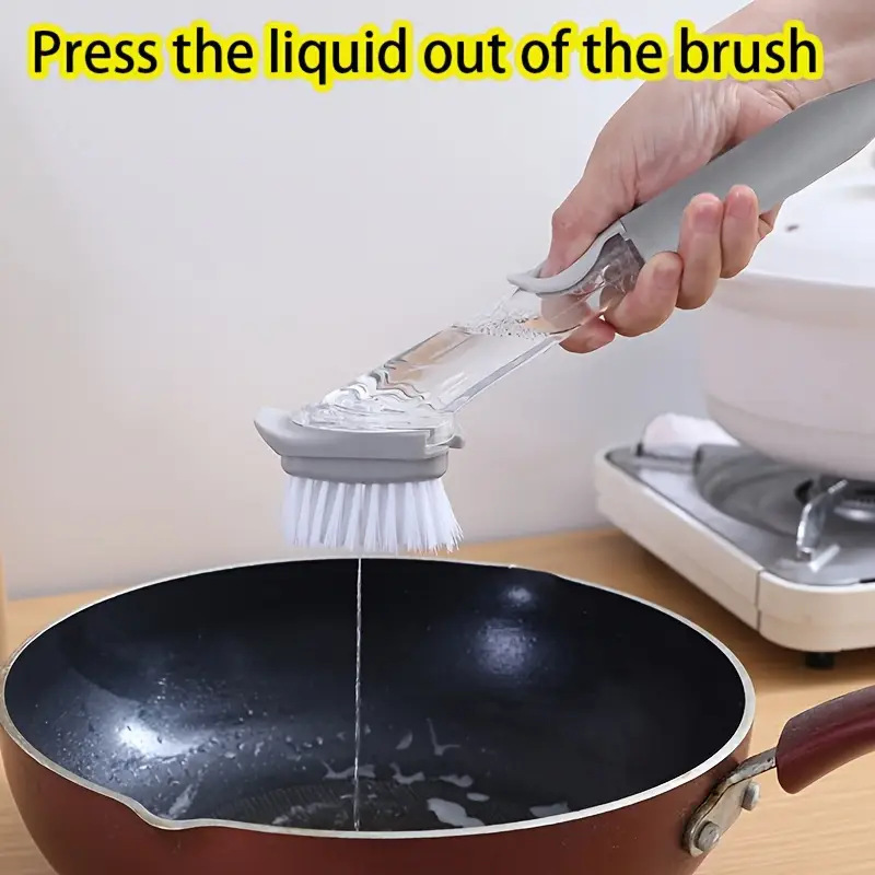 Long-Handled Kitchen Dishwashing Liquid Pot Scrubber Sponge Brush for Cleaning Dishes, Suitable for Those Who Are Lazy and Have Sensitive Hands, with Added Liquid for Cleaning Pots