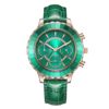 Fashionable universal quartz waterproof green watch, genuine leather