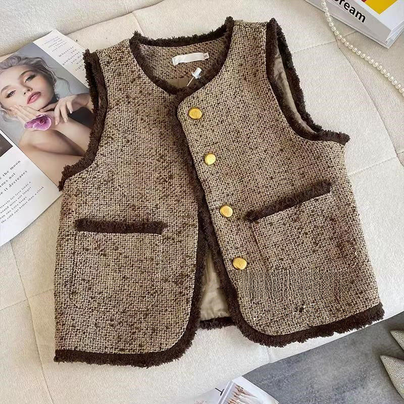 Xiaoxiang Style Vest Women's 2024 Spring and Autumn New Tweed Vest Waistcoat