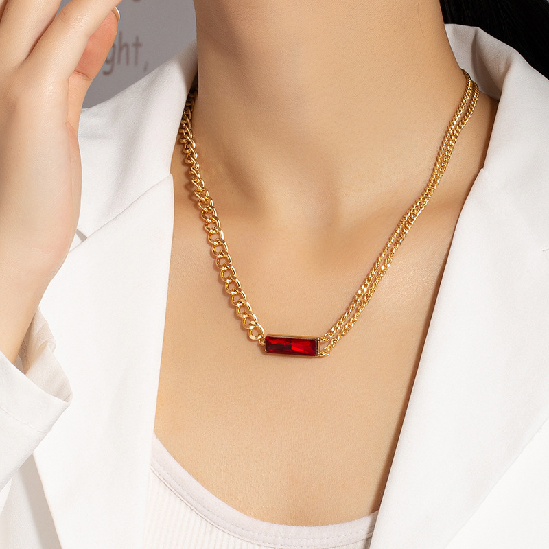 Red Crystal Gemstone Necklace Female Hip-hop Sweater Chain Wholesale display picture 2