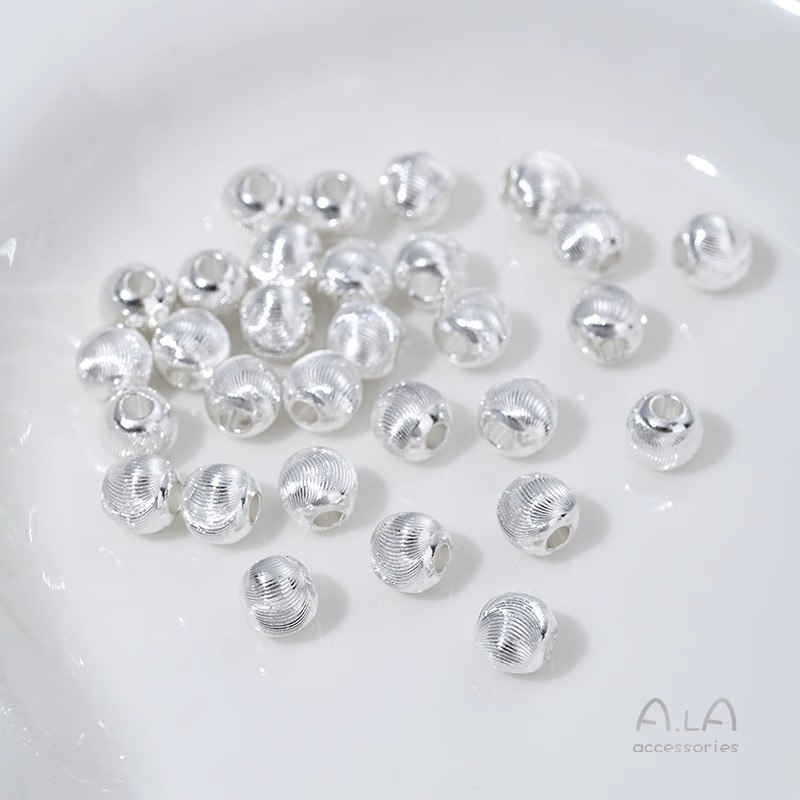 Wholesale Beaded Silver-Plated Fine-Textured Cat's Eye Faceted Brushed Round Beads DIY Pearl Bracelet Jewelry Spacer Beads