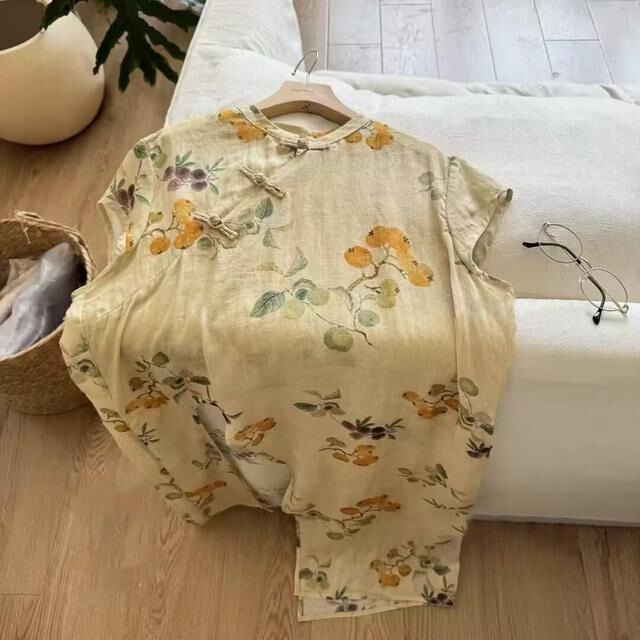 New Chinese-Style Diagonal Collar Buttoned Cotton-Linen Sleeveless Dress for Women, Summer Linen Printed Stand-Collar Improved Cheongsam Dress, New Product New Chinese-Style Diagonal Collar Buttoned Cotton-Linen Sleeveless Dress for Women, Summer Linen Printed Stand-Collar Improved Cheongsam Dress, New Product
