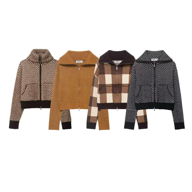 Foreign Trade 2026 Spring New Women's Clothing Fashionable Faux Fur Effect Patchwork Knitted Bomber Jacket