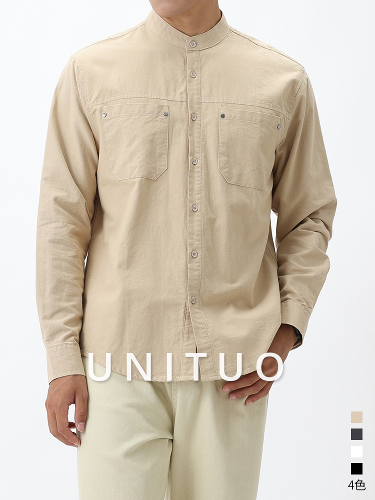 Camisas de algodón de primavera y otoño Waffle Henry cuello camiseta de manga larga camiseta de hombre chaqueta casual hombre