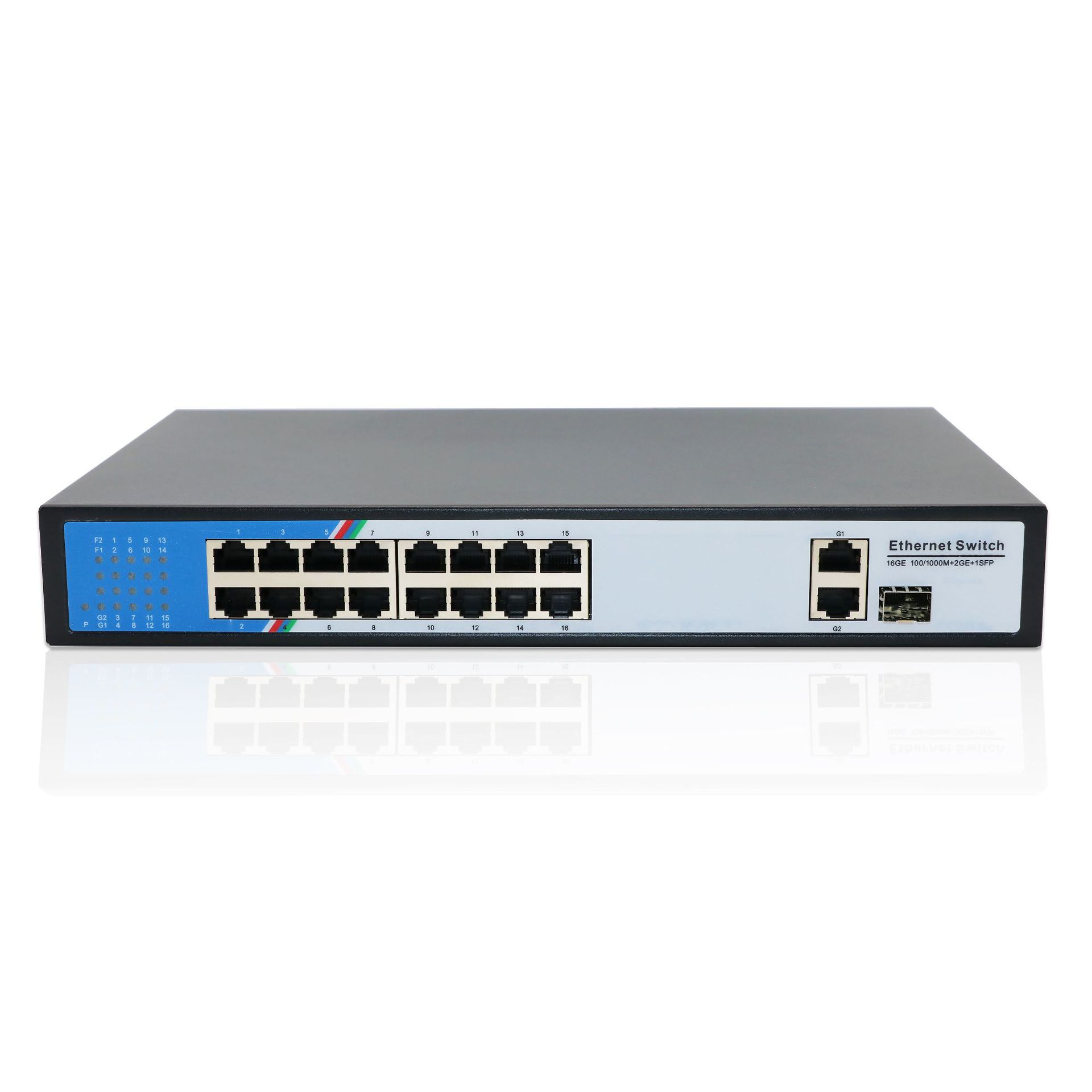 国标大功率可机架式千兆16+2+1SFP PoE交换机监控安防PoE Switch