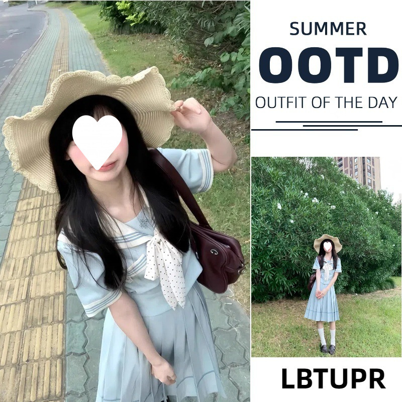 Lbtupr Butterfly Mint White Sailor Suit Jk Uniform Women's Japanese School Slimming Pleated Skirt Set