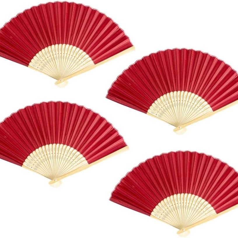 Cruz-frontera ventilador de tela ventilador simple boda plegable ventilador bambú ventilador DIY creación blanco seda ventilador