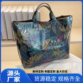 2025春季新款PVC防泼水大容量托特包夏季植物印花休闲度假手提包