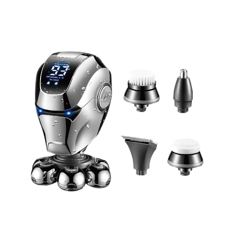 Afeitadora eléctrica multifuncional Kemei 5 en 1 con 7 cuchillas, pantalla digital, recortadora de barba impermeable KM-780