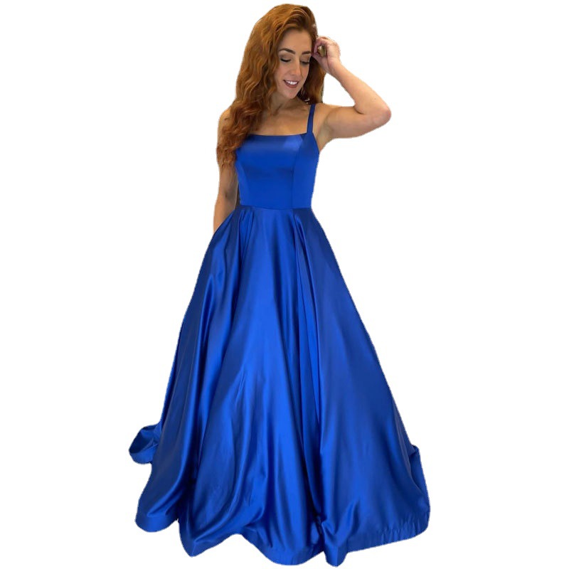 El comercio exterior de Europa y América Amazon AliExpress deseo nuevo satén simple vestido azul real vestido de noche largo