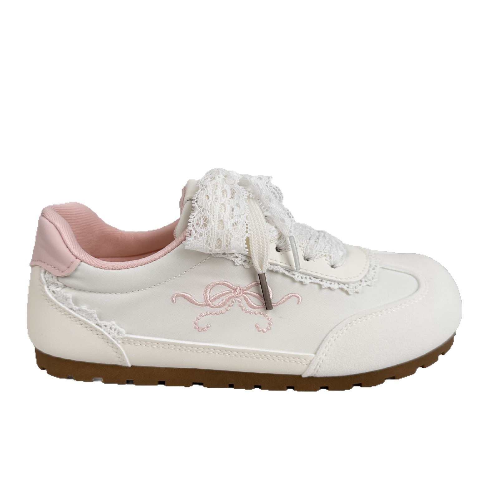 Zapatos blancos de ondas distantes de 2025 mujeres de verano ballet de encaje de zapatos de entrenamiento de estilo alemán, zapatos de skate casuales de nicho