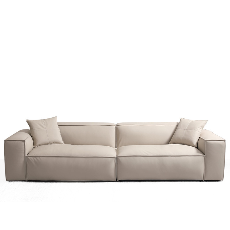 Sofá de cuero italiano minimalista sofá bloque de tofu sala de estar sofá de fila recta combinación de sofá cuadrado muebles de tres asientos