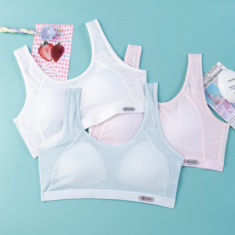 Summer New Mesh Vest for Middle School Students and Girls Developmental Sports Underwear Lightweight Breathable Traceless Girls' Bra