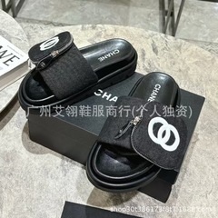 小香风一字拖休闲鞋女外穿网红厚底2025春夏新款沙滩鞋防滑凉拖鞋