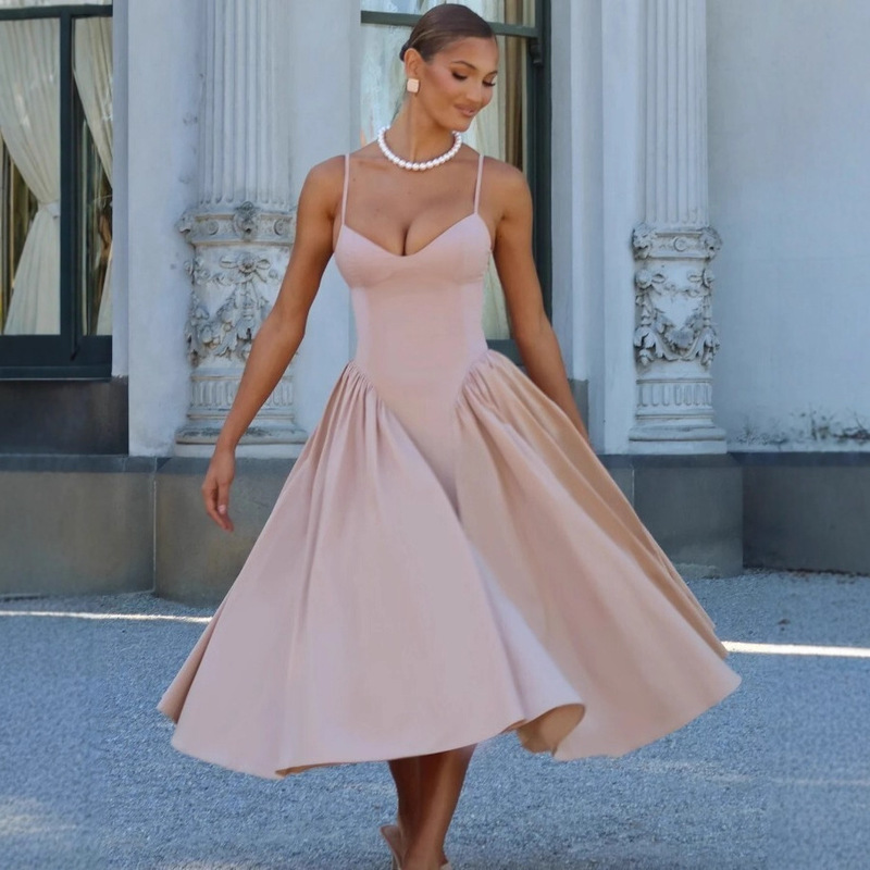 Cross-Border European and American Clothing Foreign Trade Sweet Girly Princess Dress with Back Strap Design and Expanded Version Long Skirt