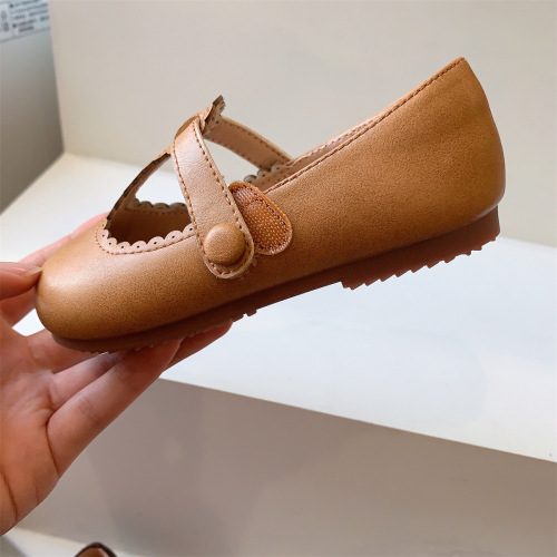 Retro Korean children's shoes shallow mouth children's leather shoes girls little princess single shoes baby grandma shoes scoop shoes 2024 spring and autumn
