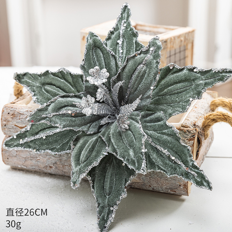 포레스트 그린 벨벳 크리스마스 플라워 26CM