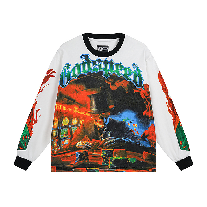 Al por mayor transfronterizo MideaGO Skull Metal Rock Band Robot camiseta de base de algodón suelta camiseta de manga larga