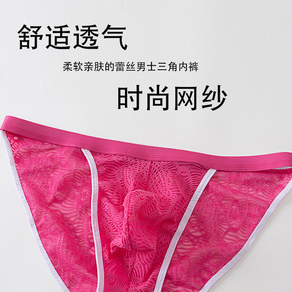 Men's Sexy Underwear, Low-Waist Men's Briefs, Erotic Lace Briefs, U-Convex Large Pouch, High-Cut Men's Briefs