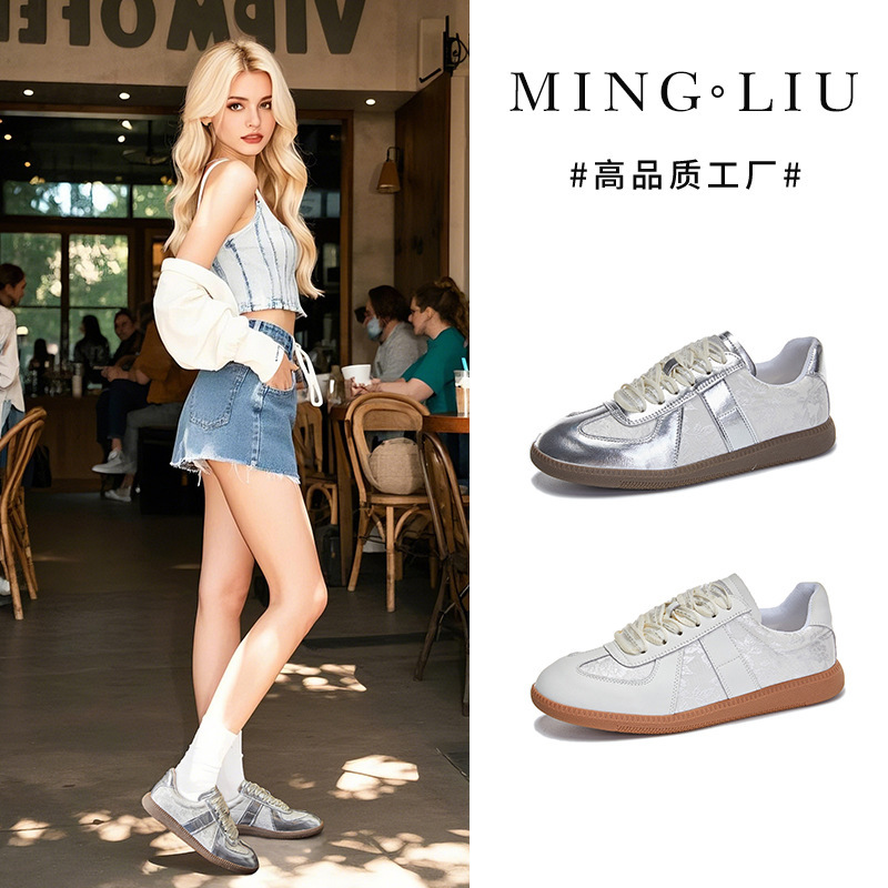 Genuine Leather German Training Shoes for Women 2026 New Summer Breathable Mesh Flat Versatile Casual Women's Shoes 2025 Summer Clearance