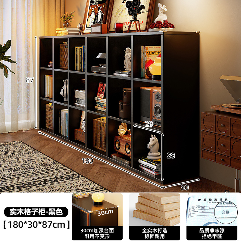 Estante de rejilla de madera maciza Estante de piso Estante de piso Sala de estar Almacenamiento simple Estante de exhibición Combinación libre Estantería corta