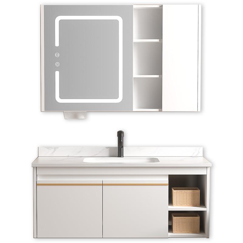 De madera maciza inteligente gabinete de baño blanco combinación de cerámica cuenca integrada pequeño apartamento lavabo de baño lavabo