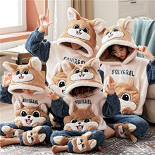 新款亲子装睡衣一家三口秋冬季加厚加绒珊瑚母女父子家居服套装