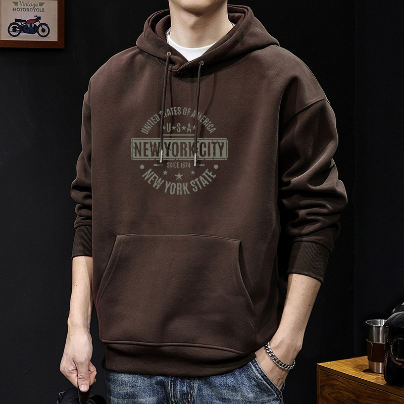American sweater masculino primavera y otoño marca de moda suelta letras retro impresión con sombrero estilo de puerto amplio abrigo casual superior
