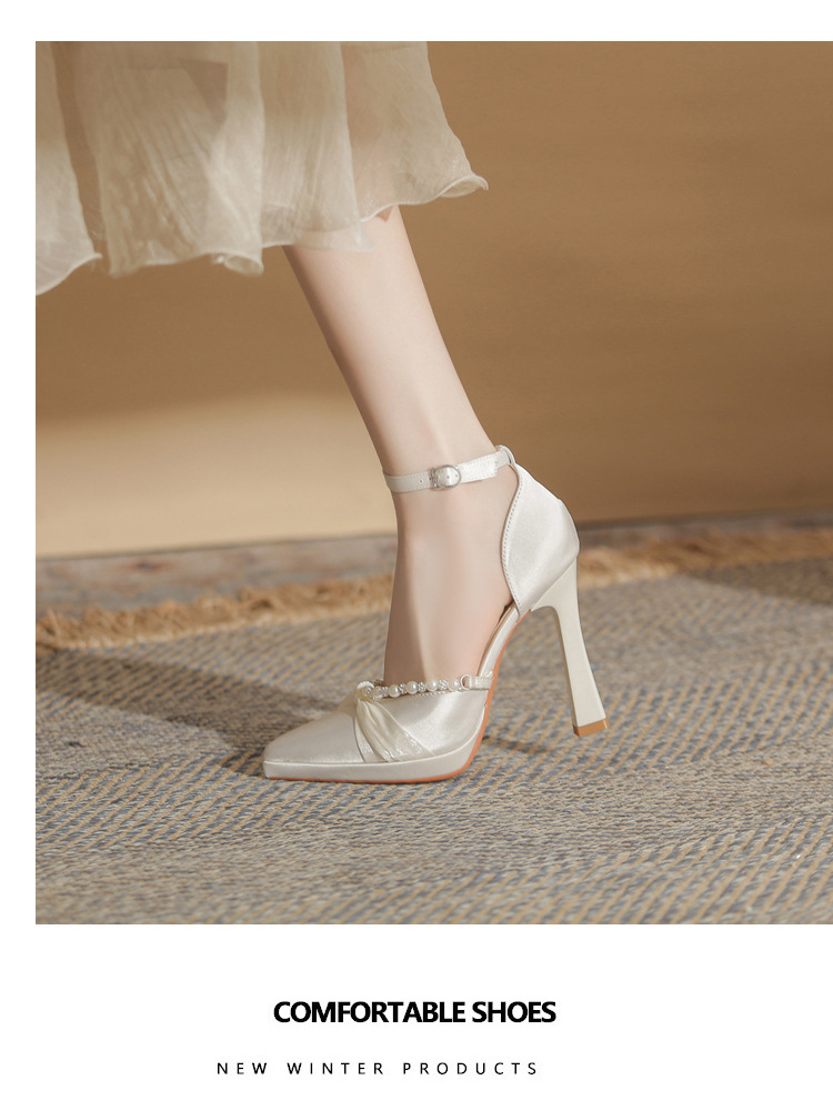Sandal cao gót nữ Jin Gang YY10506 mũi nhọn hở mũi gót thô đế chống nước — Màu sâm panh chi tiết 10