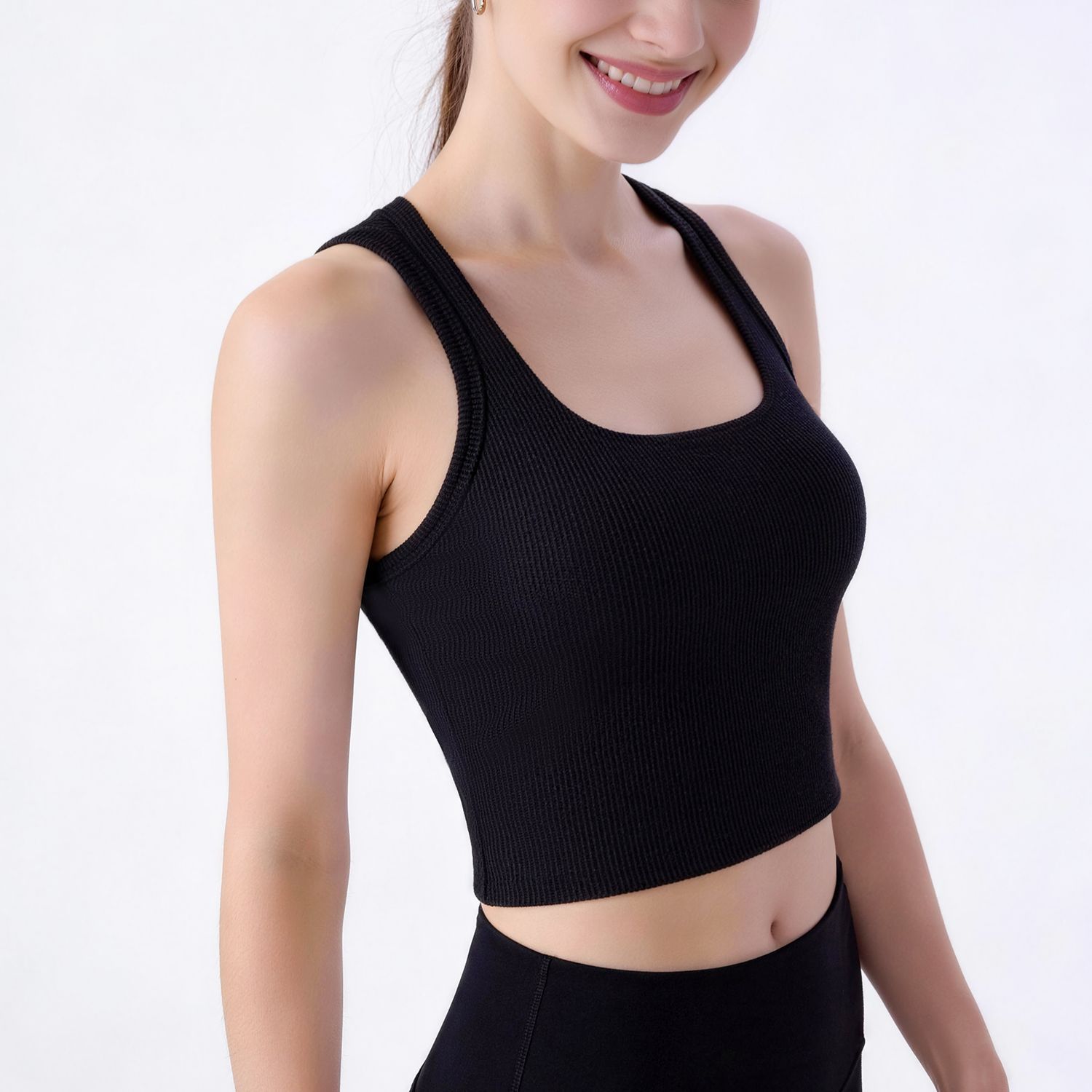 Verano nuevo cuello en U respirable chaleco de yoga delgado fitness yoga ropa de entrenamiento antichoque con cojín de pecho ropa interior deportiva