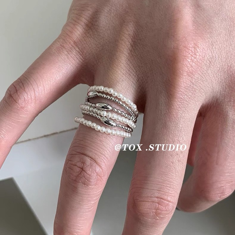 Elegant and Versatile Pearl Multi-Layer Ring, Minimalist Style with a High-End Feel, Suitable for Everyday Wear, Index Finger Ring