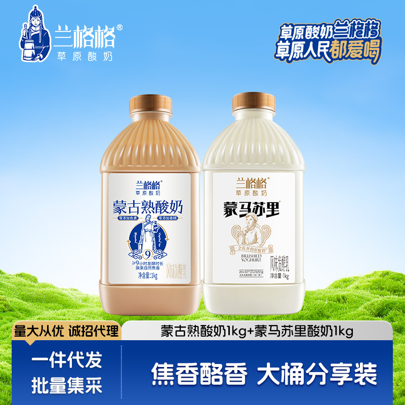 兰格格蒙古风味熟酸奶蒙马苏里新鲜活菌发酵组合 1kgx2桶批发