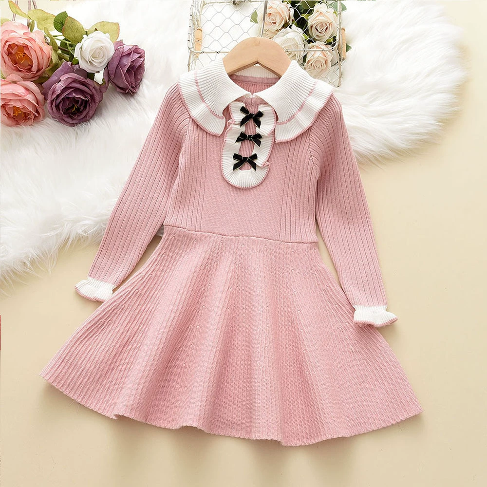Children's demi-season skirt with bow, small princess costume, knitted sweater dress, western style