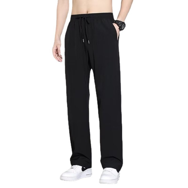 Solid men's summer silk thin universal casual trousers