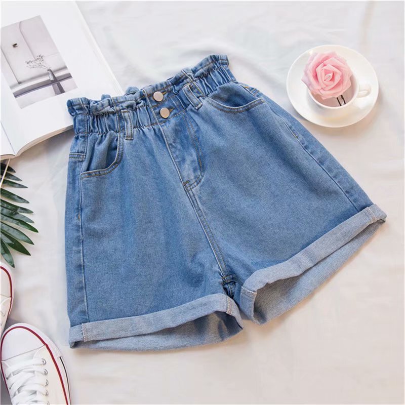 Women's Large Size Thick Thigh Denim Shorts with Bud Staggered Waist Korean Style Slim Look Loose Curled Wide Leg a-shaped Hot Pants Women's Large Size Thick Thigh Denim Shorts with Bud Staggered Waist Korean Style Slim Look Loose Curled Wide Leg a-shaped Hot Pants