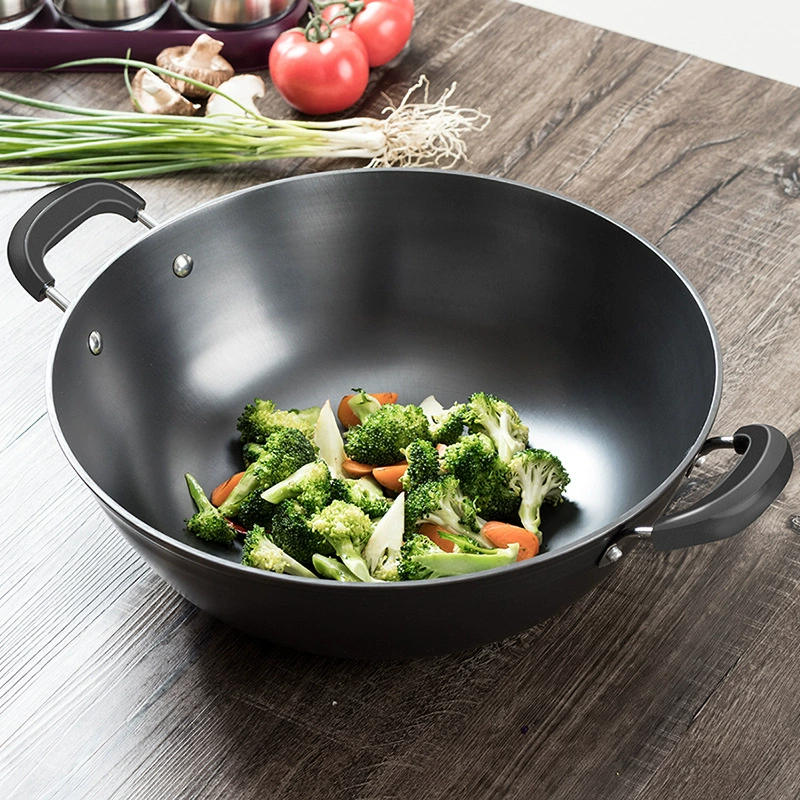 Cast iron pot double ear pot deepened large wok pure cast iron pot induction cooker wok uncoated non-stick large capacity