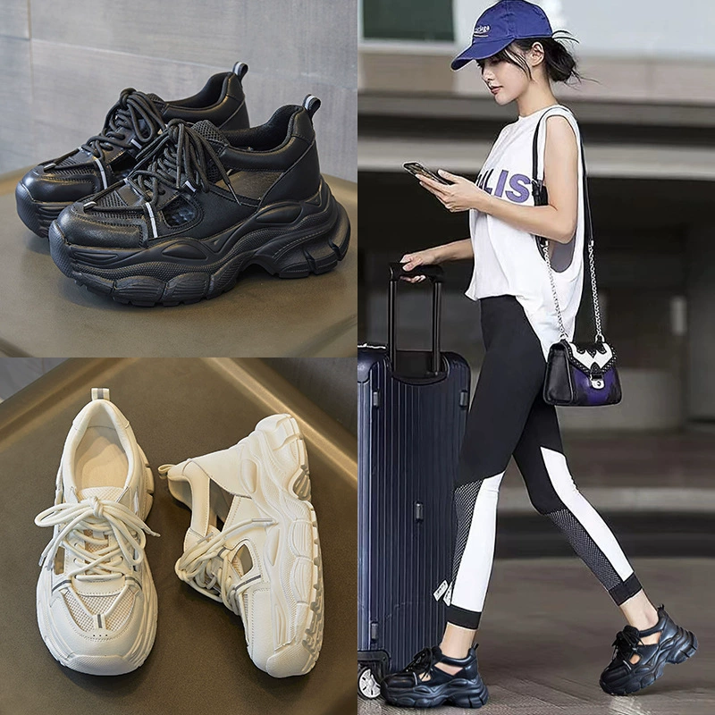 Обувь папы с круглой головой Женская весна 2025 года Новый толстое дно увеличено