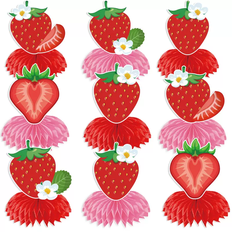 夏威夷生日主题夏日草莓水果派对用品蜂窝摆台摆件桌面装饰布置品